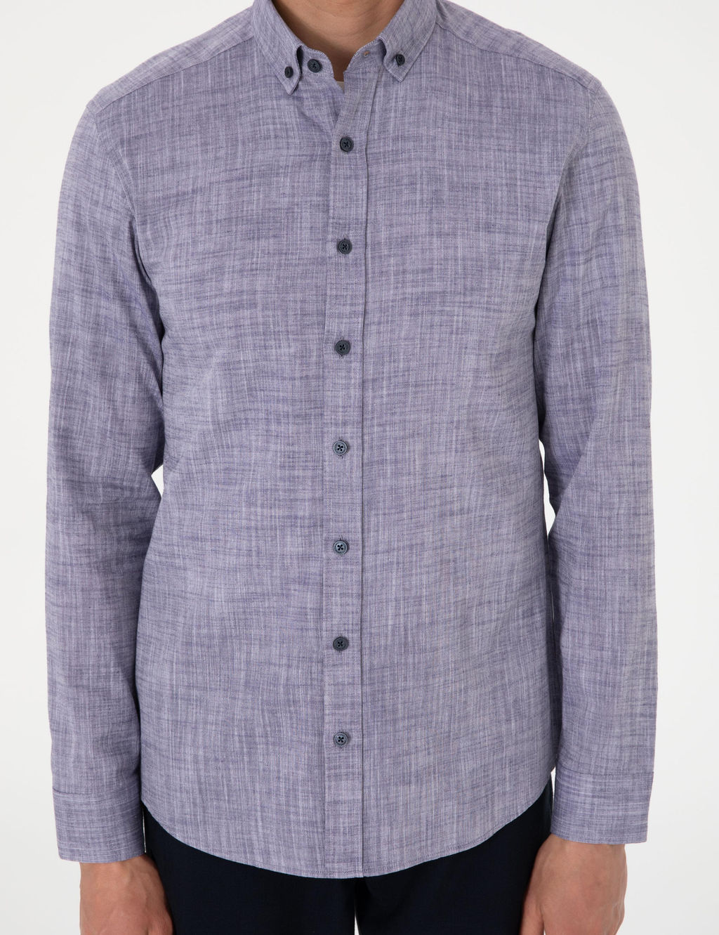 Lacivert Keten G_r_n_ml_ Slim Fit Uzun Kollu G_mlek