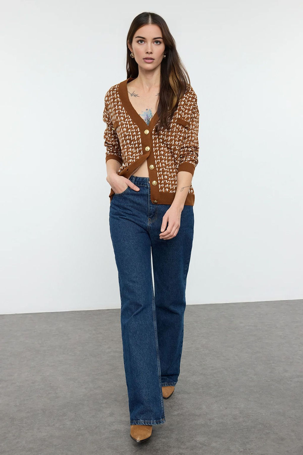 Kahverengi Genis Kal?p Triko H?rka TWOAW22HI0268