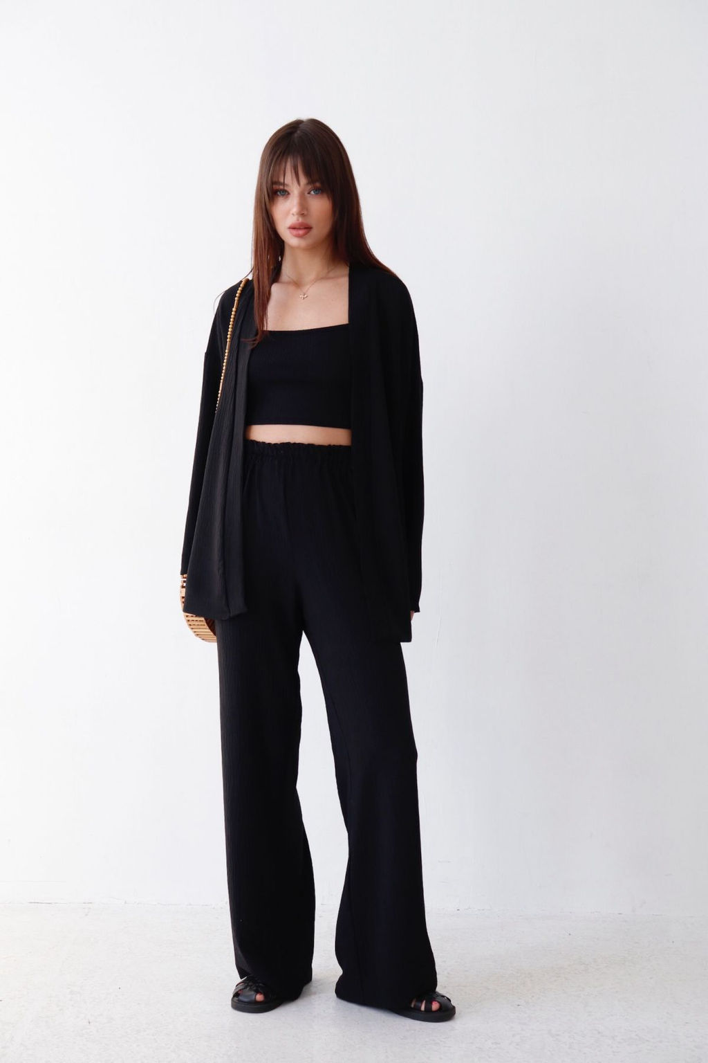 9192 Костюм из кимоно и брюк-палаццо чёрный - Martichelli фото 3