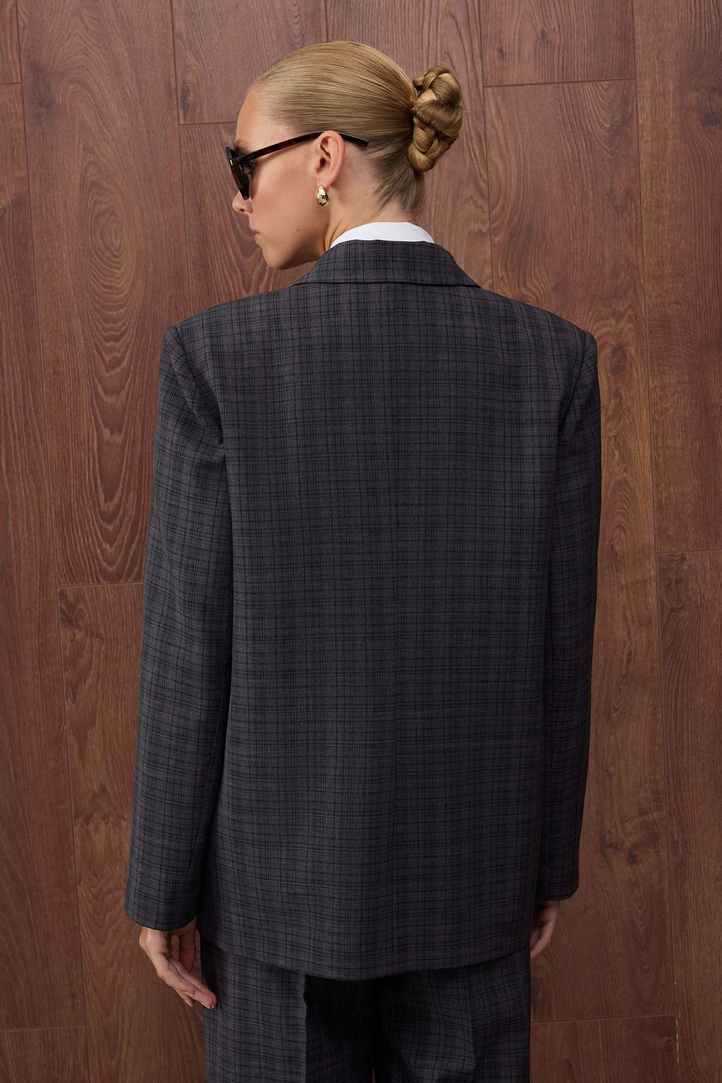 Ozel Koleksiyon Antrasit Ekoseli/Kareli Dokuma Blazer Ceket Blazer Ceket TWOAW26BC00022