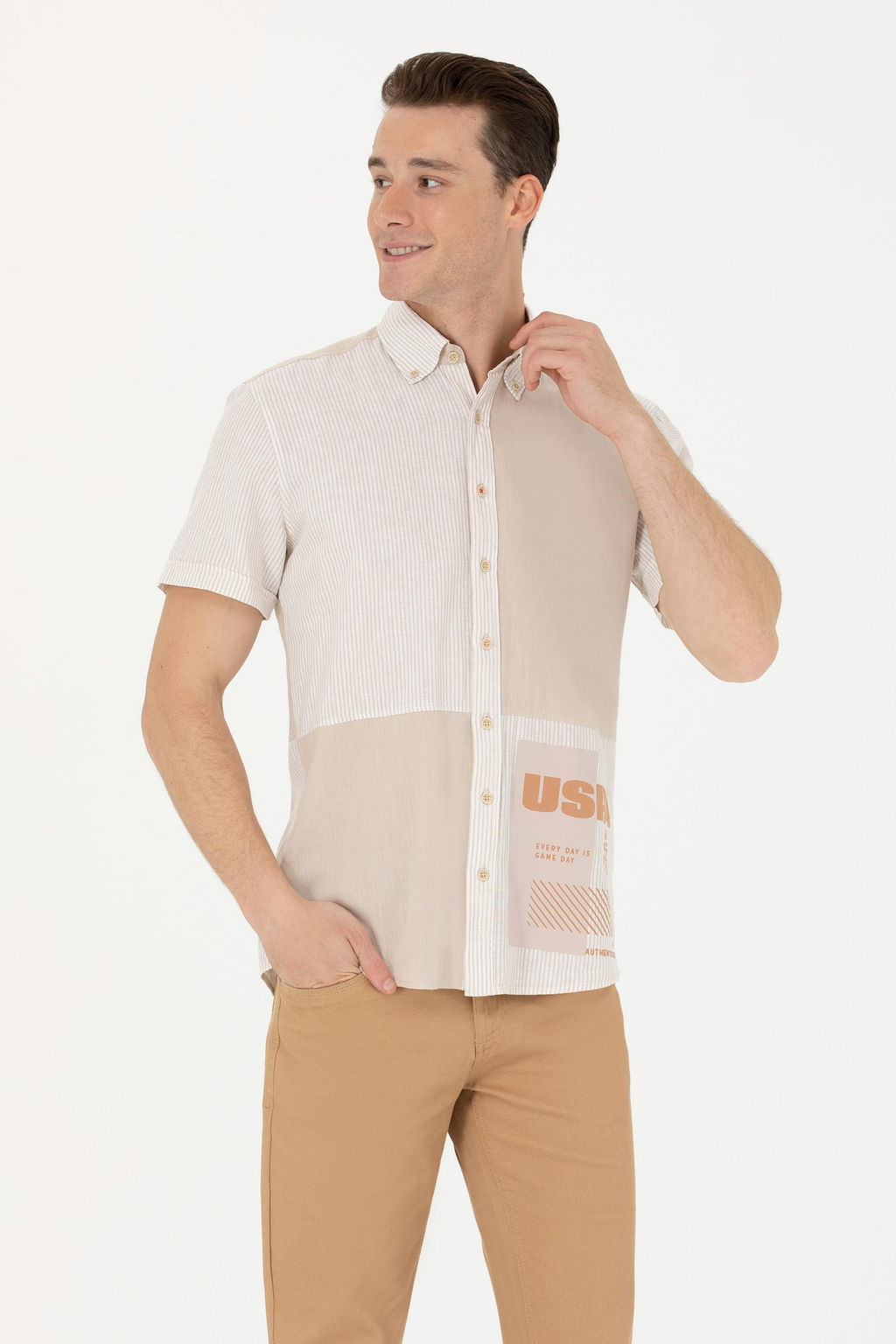 U. S. Polo Assn Мужская рубашка с коротким рукавом Stone - U.s. polo assn фото 17