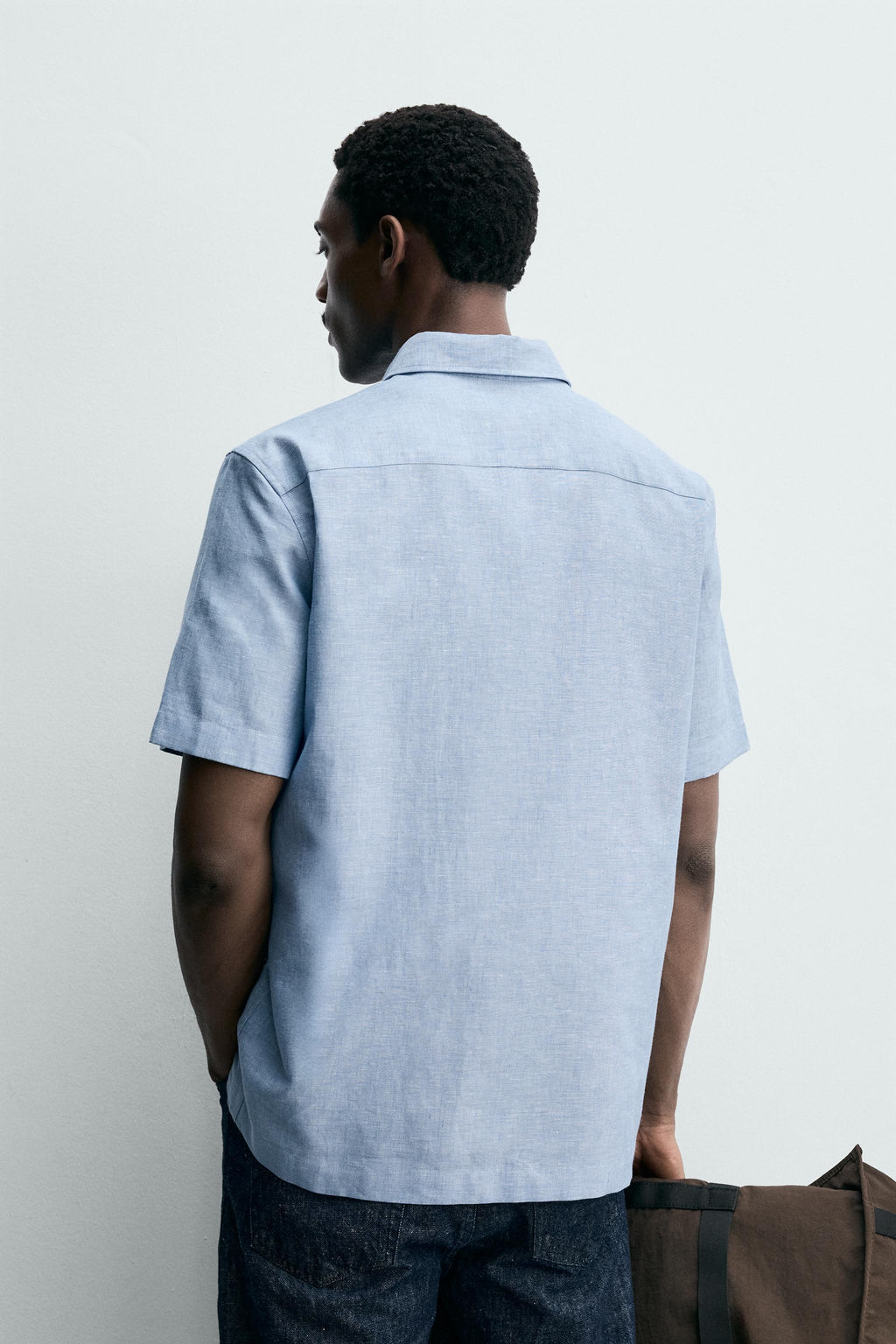 CAMISA ESTRUCTURA LINO - ALGOD?N / Celeste lavado - Zara фото 4