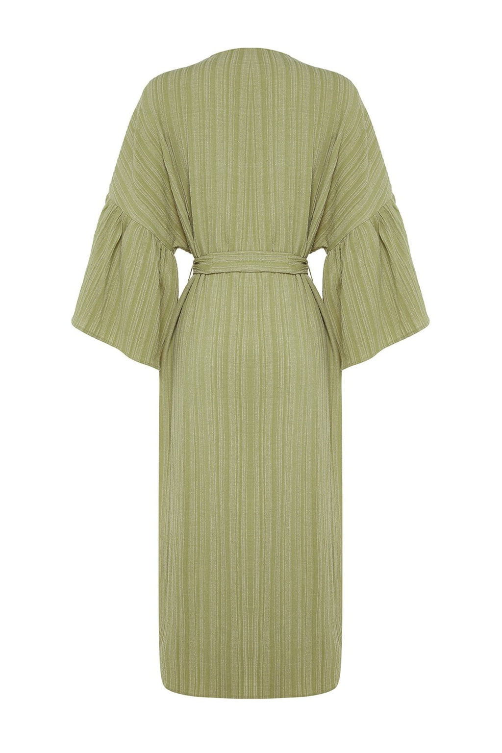 Haki Kusakl? Maxi Dokuma Volanl? Keten Kar?s?ml? Plaj Kimono&Kaftan TBESS23KM00028