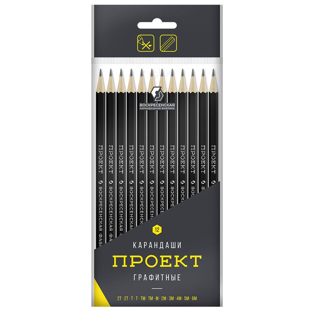 ВКФ Проект 12P-4010 Набор графитных карандашей ОПП заточенный ассорти 8 х 12 шт. 6М(6B), 5М(5B), 4М(4B), 3М(3B), 2М(2B), М(B), ТМ(HB), ТМ(HB), Т(H), Т(H), 2Т(2H), 2Т(2H)