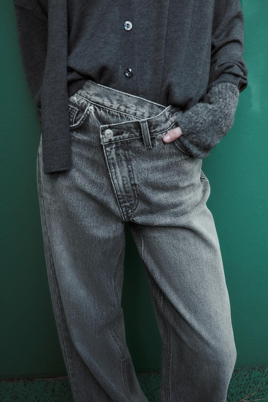 HIGH-WAIST TRF WIDE-LEG JEANS WITH CROSSOVER WAISTBAND - Zara фото 35