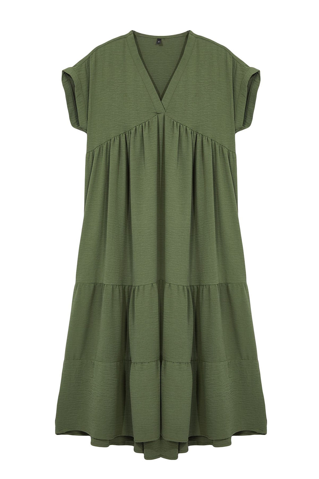 Haki Duz Genis Kesim V Yaka Etegi Volanl? Aerobin Dokuma Elbise TWOSS24EL01031 - Trendyolmilla фото 6