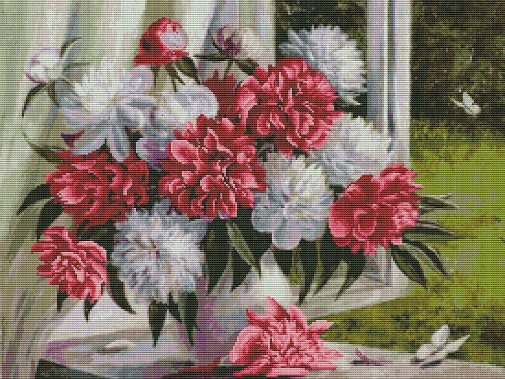 Вышивка крестиком 40х50см, Пионы