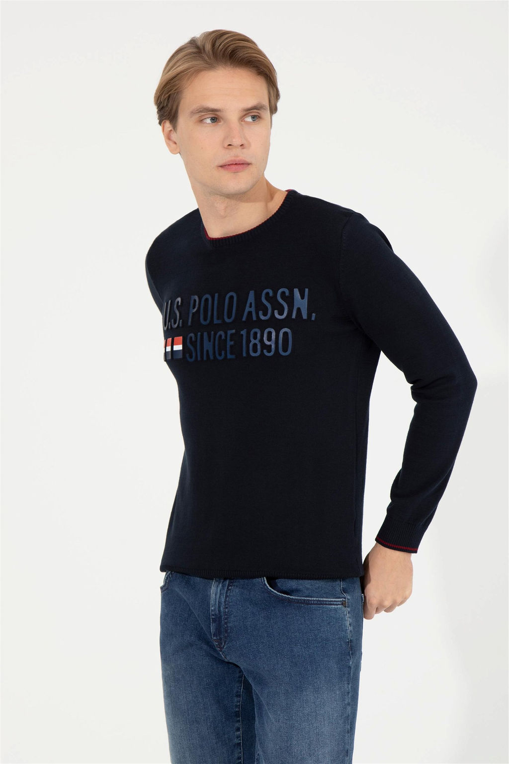 U. S. Polo Assn Мужской темно-синий трикотажный свитер с круглым вырезом - U.s. polo assn фото 7