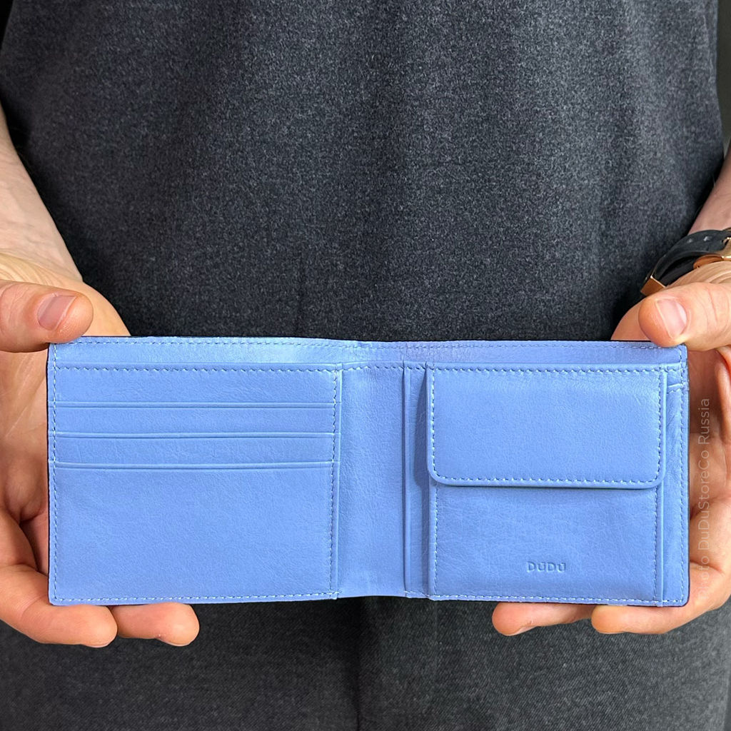 Итальянский мужской кожаный кошелек DuDu серии Azzorre | черно-голубой - Dudubags фото 5