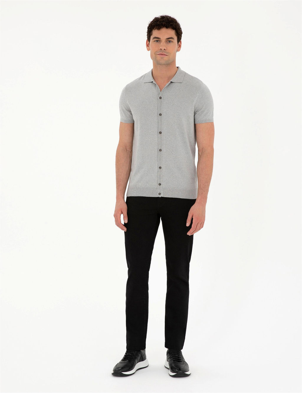 A__k Gri Slim Fit D__meli Polo Yaka Keten Kar___ml_ Triko Kazak - Pierre cardin фото 4