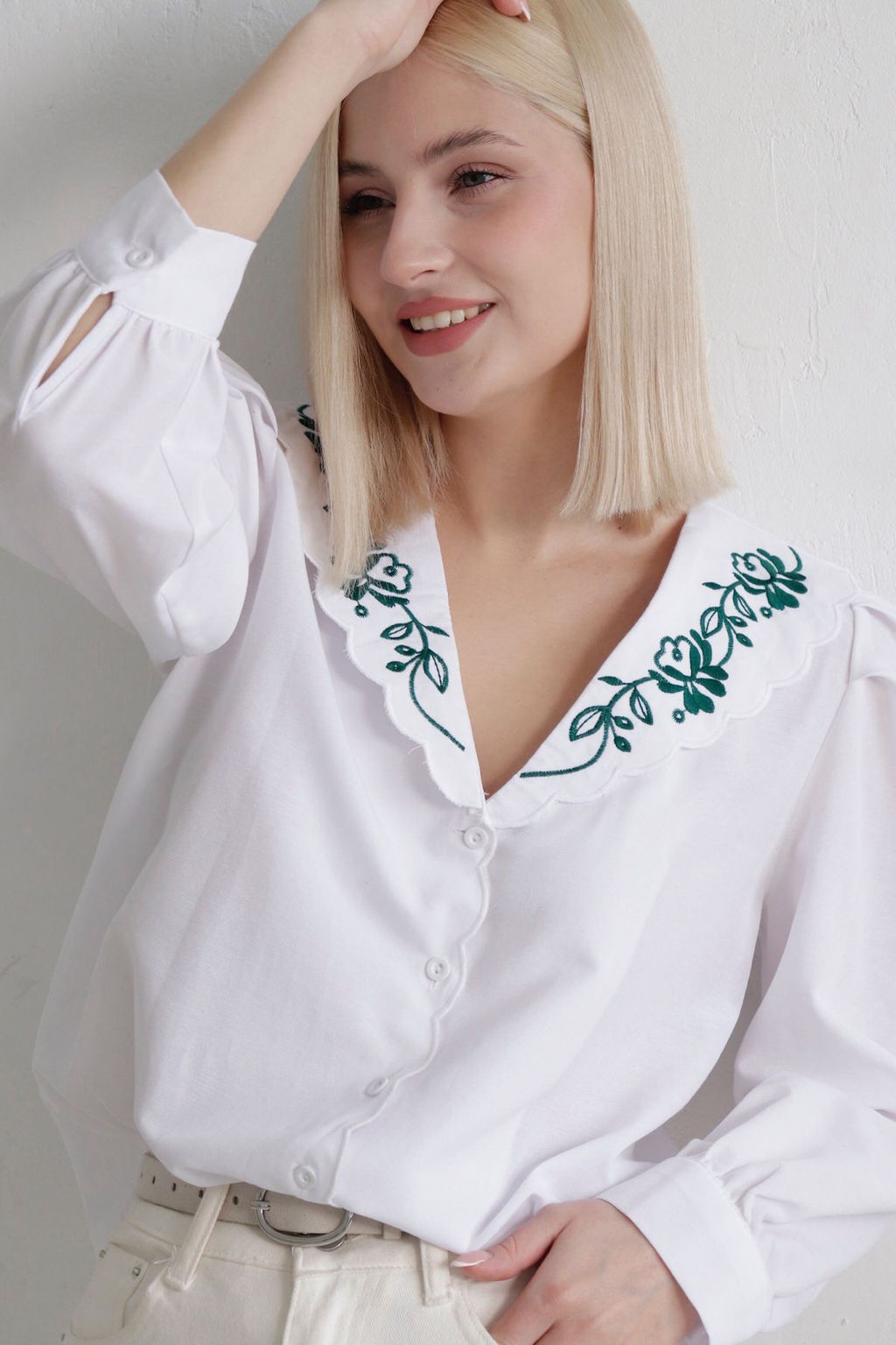 Блуза с вышивкой белая - Martichelli фото 10