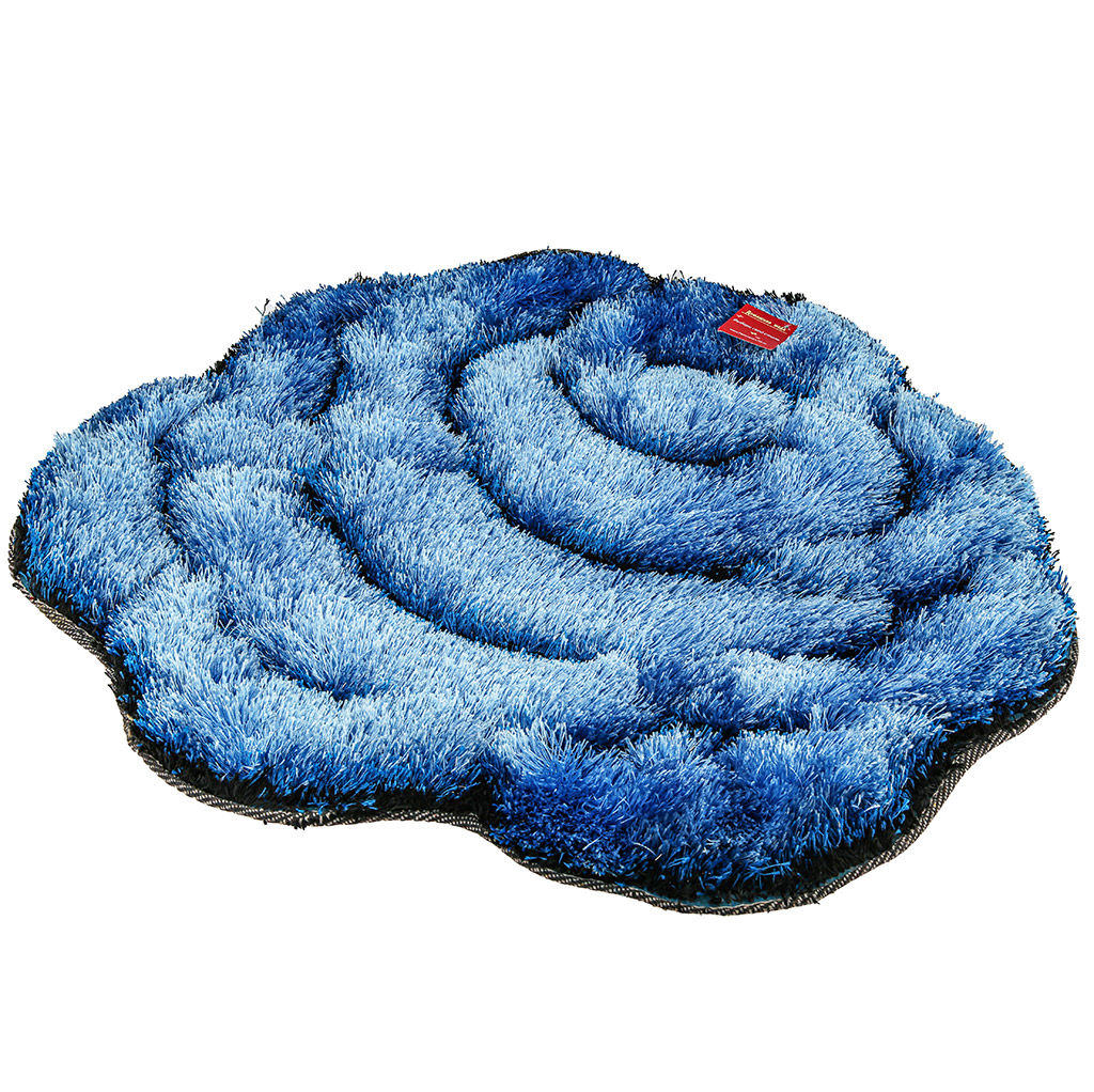 Коврик "Розочка" 70х70см длинный, объемный ворс 3см, 100% полиэстер, плотная тканная основа, цвет - синий (Китай)