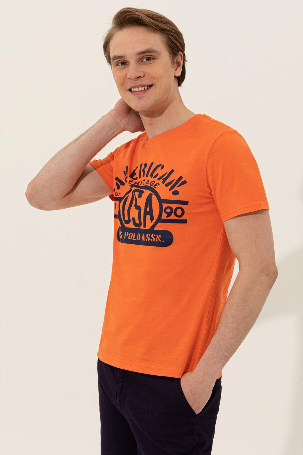 U. S. Polo Assn Мужская оранжевая футболка с круглым вырезом - U.s. polo assn фото 9