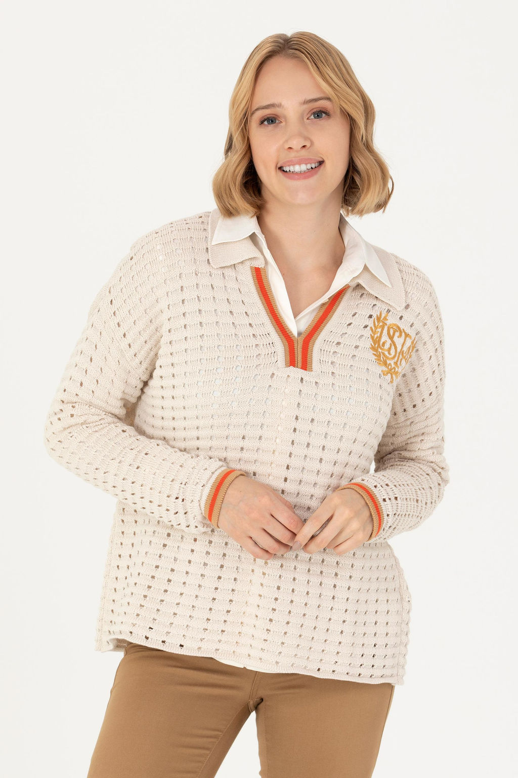 Женский кремовый свитер с v-образным вырезом Неожиданная скидка в корзине - U.s. polo assn фото 3