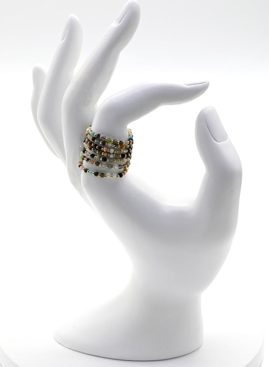 Кольцо на резинке с самоцветами шарик 2мм Радуга камня