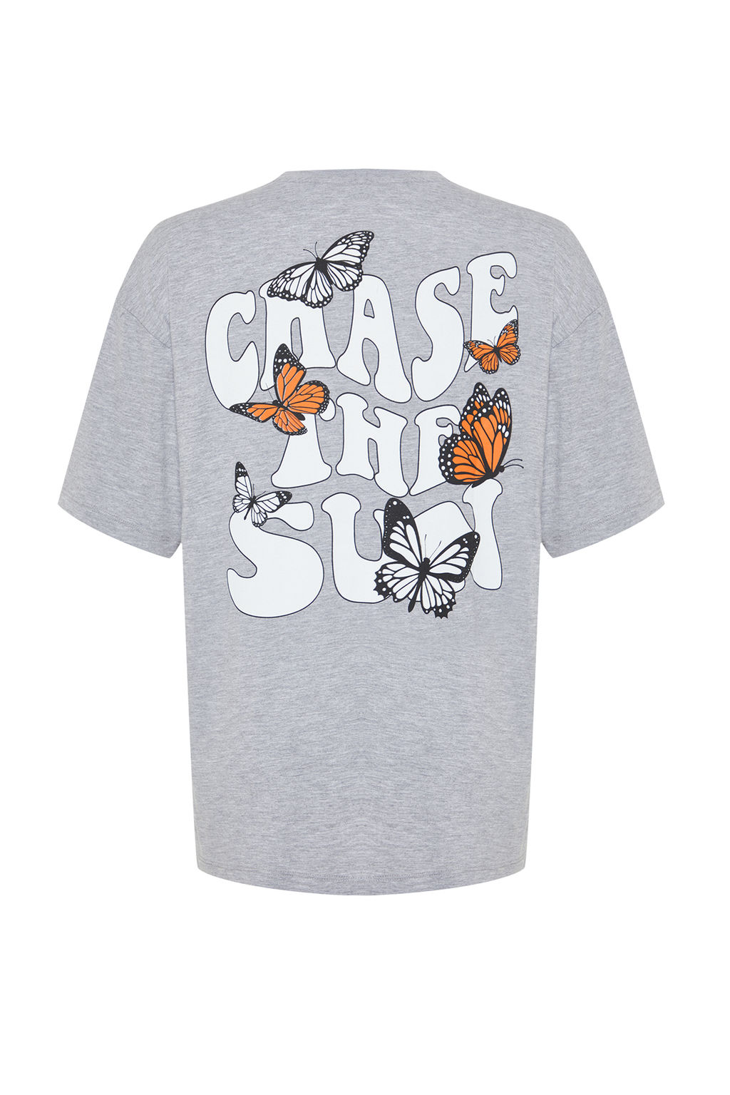 TRENDYOLMILLA Antrasit On ve Arka Bask?l? Oversize/Genis Kal?p Bisiklet Yaka Orme T-Shirt TWOSS24TS00119  фото 8