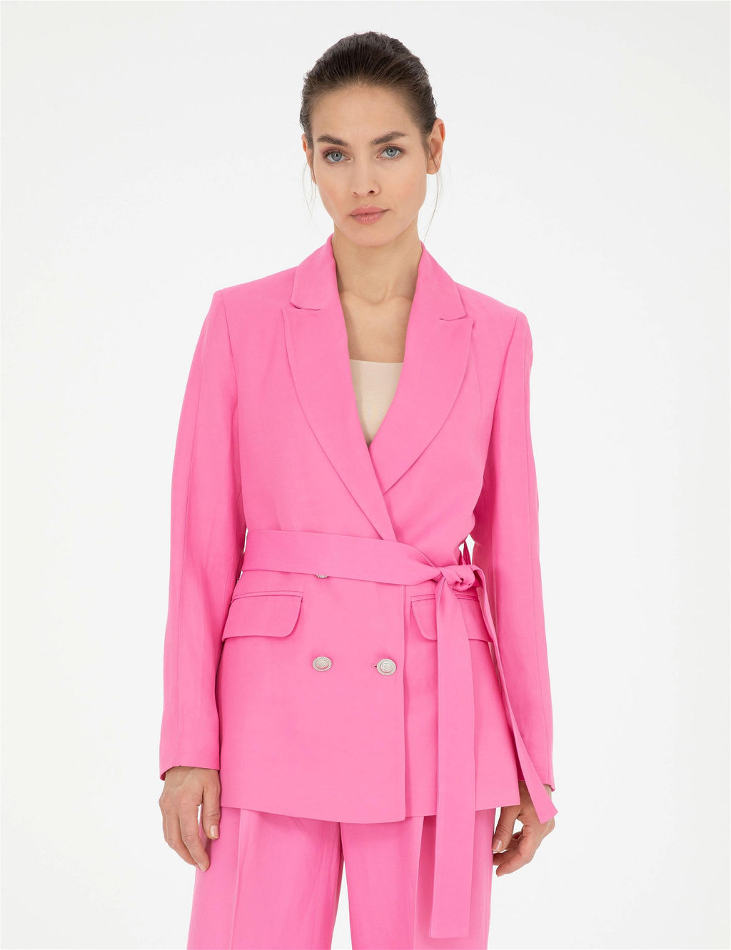 Pembe Keten Kar___ml_ Regular Fit Ceket