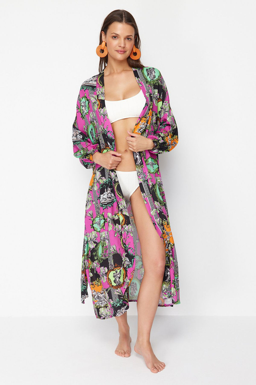 Tropikal Desenli Kusakl? Maxi Dokuma %100 Pamuklu Plaj Kimono&Kaftan TBESS23KM00057 - Trendyolmilla фото 11