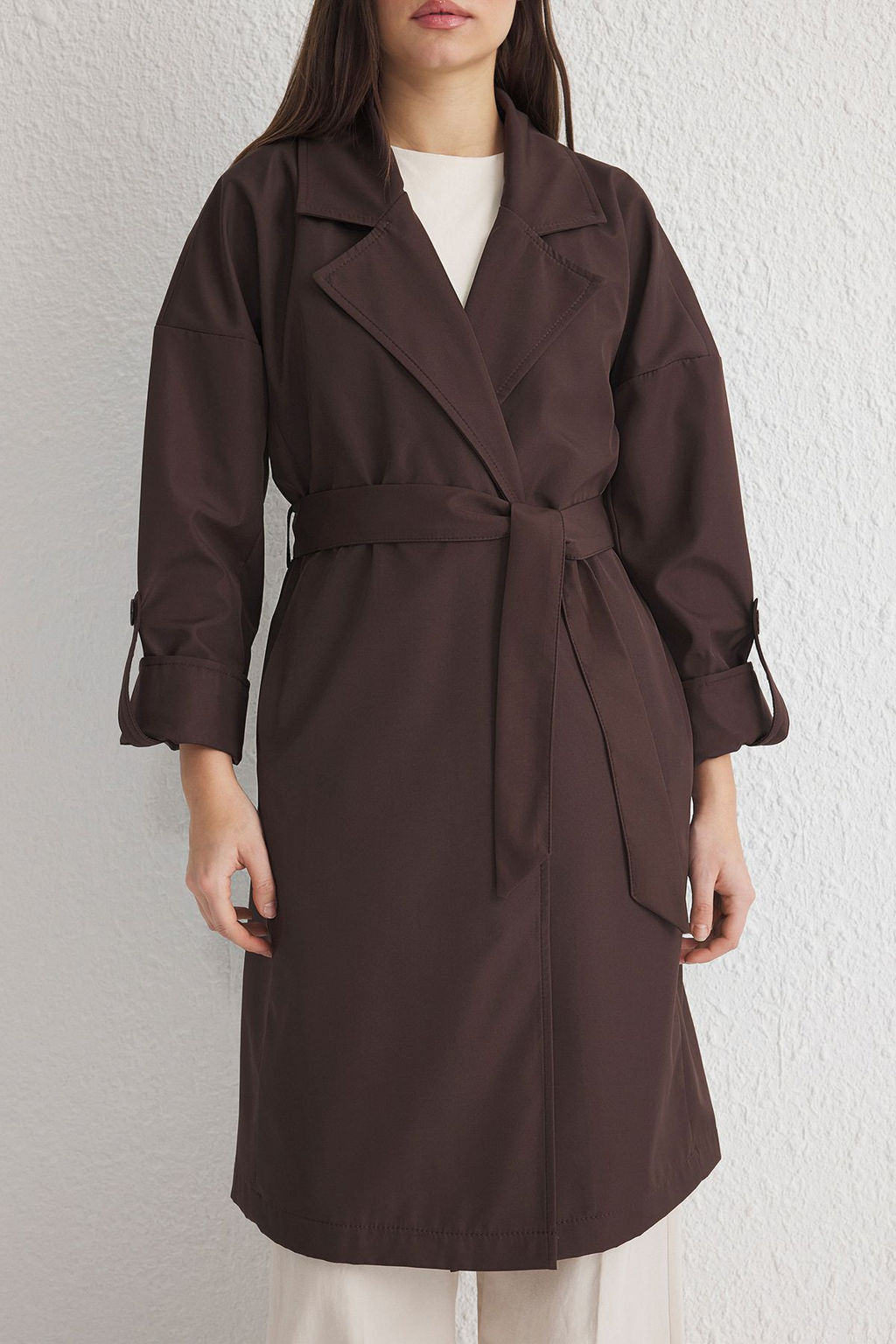 Trendyolmilla Bej Oversize Kusakl? Su Itici Uzun Trenckot TWOAW24TR00019  фото 27