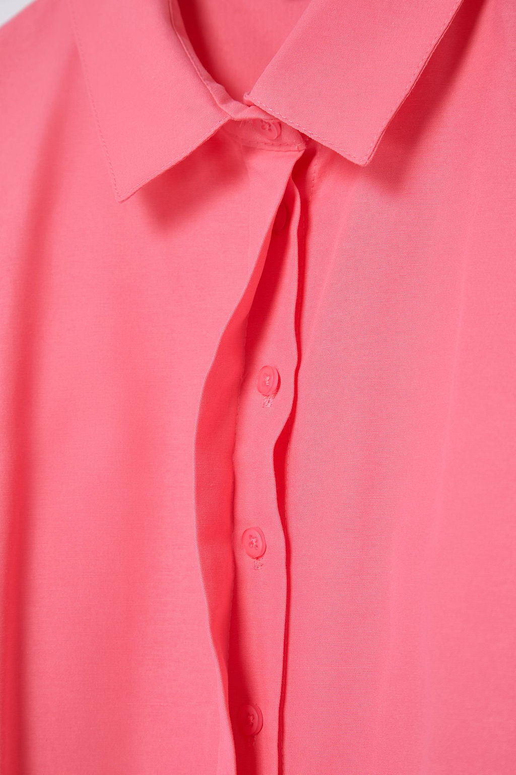 Pembe Crop Dokuma S?rt Dekolteli Keten Gorunumlu Plaj Gomlegi TBESS24GO00012