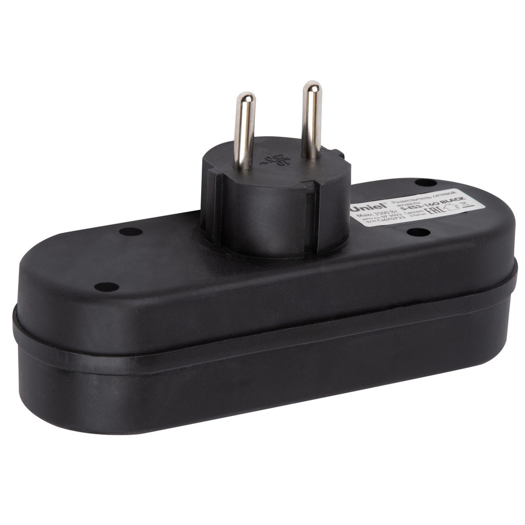 S-ES3-16O BLACK Разветвитель сетевой, б/з. 3 гнезда. 16А, 3500Вт. Черный. ТМ Uniel