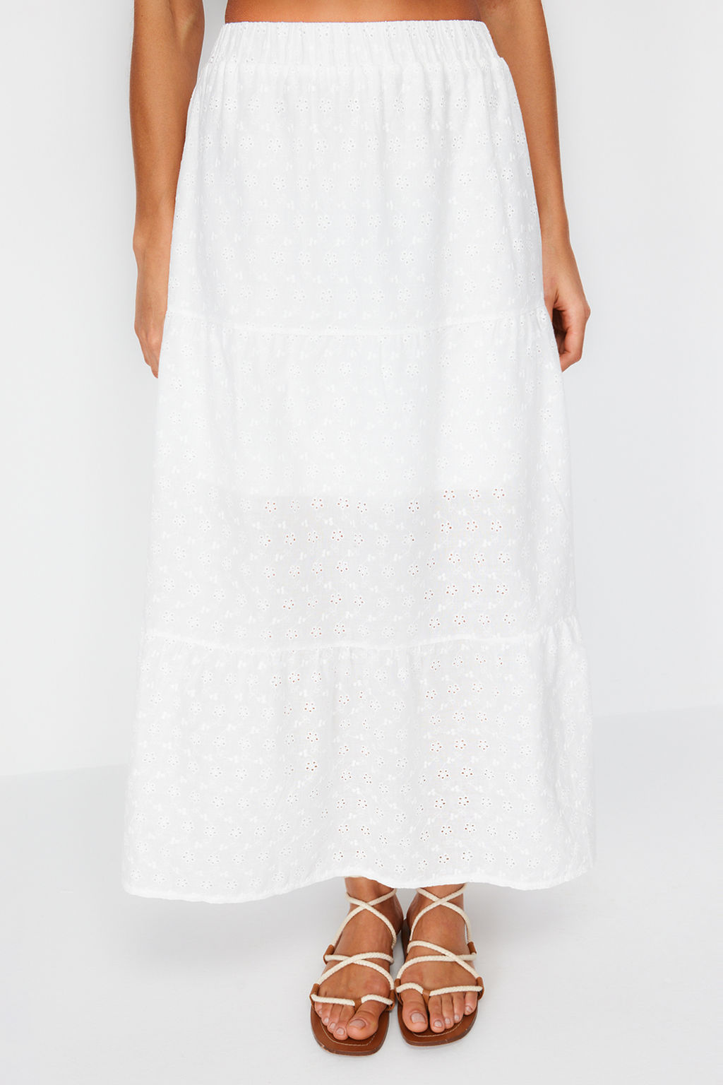 Ekru Brode Kumas Klos Maxi Boy Dokuma Etek TWOSS24ET00069 - Trendyolmilla фото 7