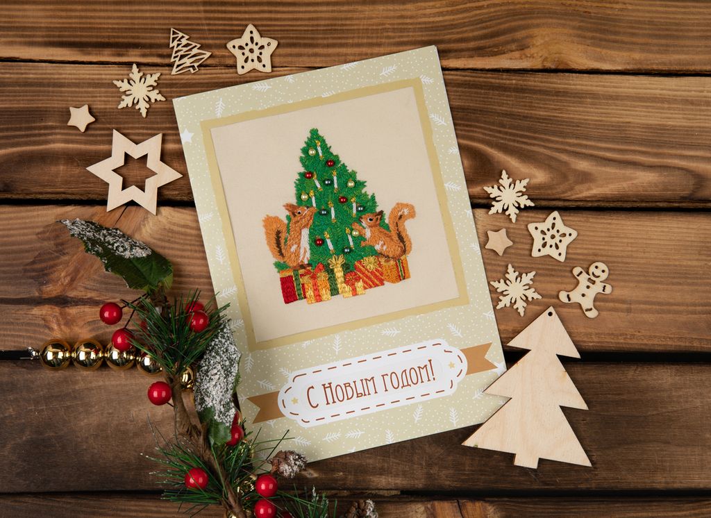 Набор для вышивания PANNA Живая картина JK-2272 Открытка. Бельчата 9.5 х 8 см