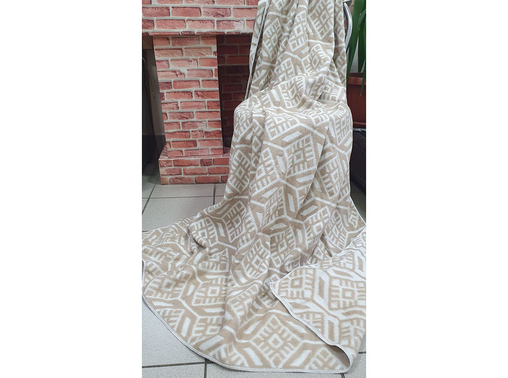 Одеяло байковое 140*205 жаккард "Норвежские узоры" цв. беж (Россия ВВТ)