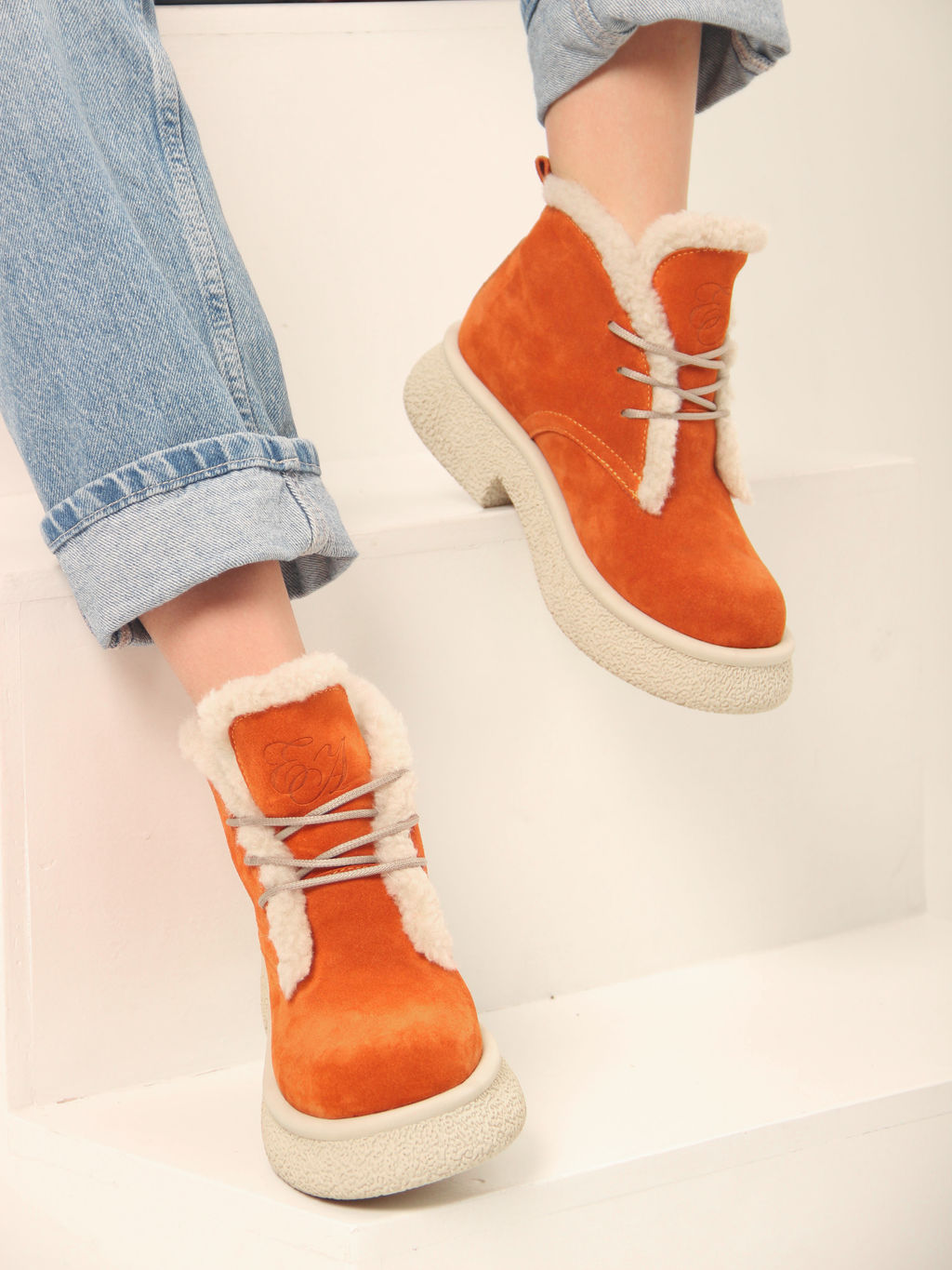 Ботинки EDART 308.агата w. мандарин замша з/шерсть