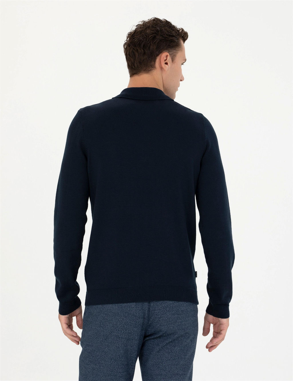 Lacivert Slim Fit Fermuarl_ Polo Yaka Triko Kazak - Pierre cardin фото 5