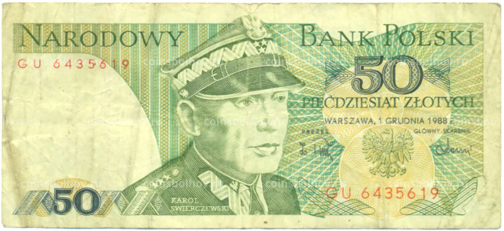 Банкнота 50 злотых 1988 года Польша