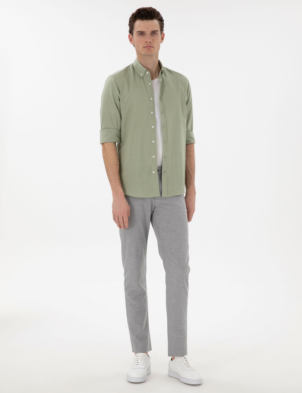 _a_la Slim Fit Keten G_r_n_ml_ G_mlek