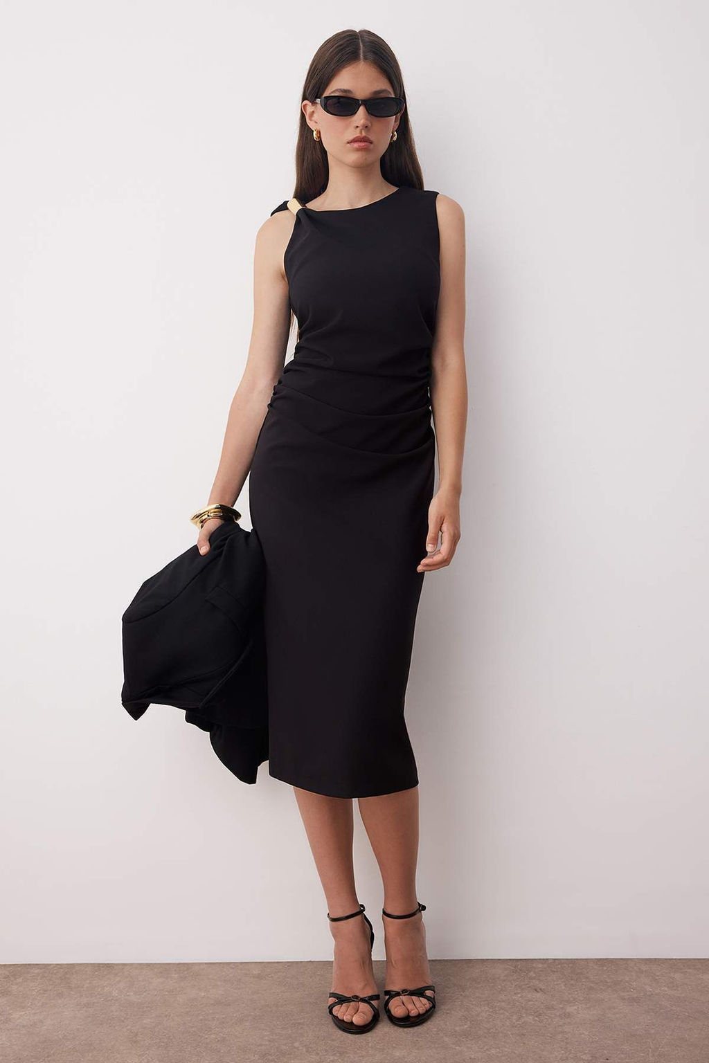 Siyah Aksesuar Detayl? Midi Dokuma Elbise TWOAW26EL00076