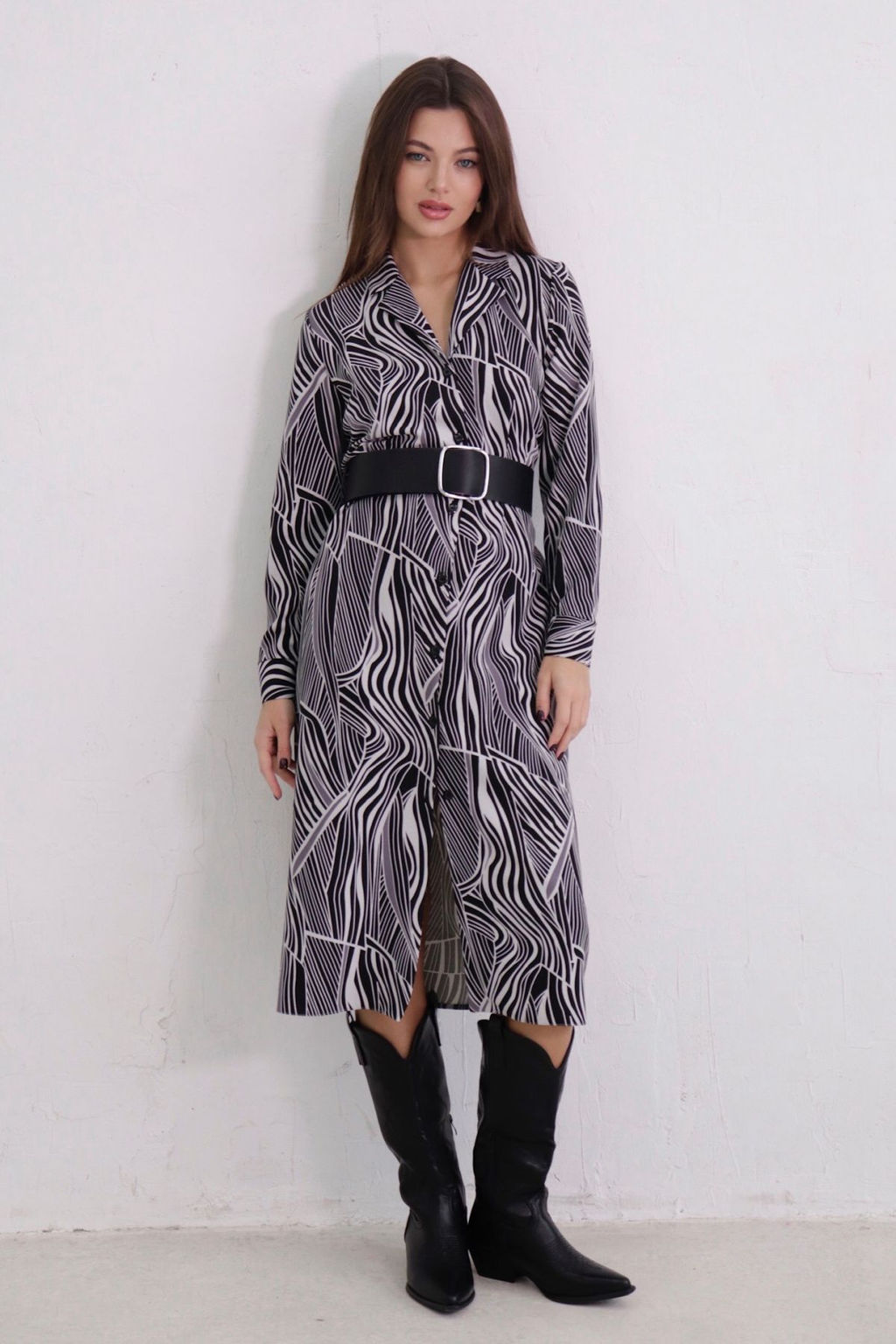 Платье-рубашка с английским воротником принт - Martichelli фото 385