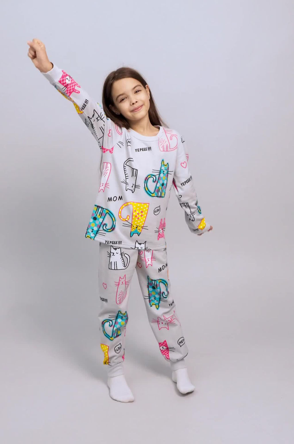 Хлопковая пижама для девочки из футера с начесом Happyfox