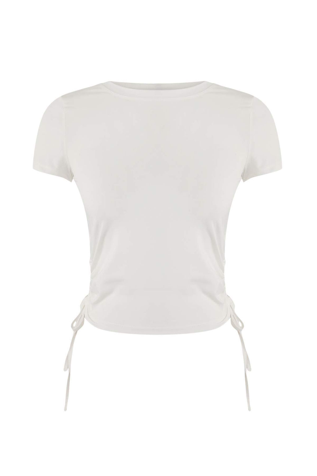 Ekru Buzgulu Baglama Detayl? Micro Kumas Orme Spor T-Shirt THMSS26TS00003