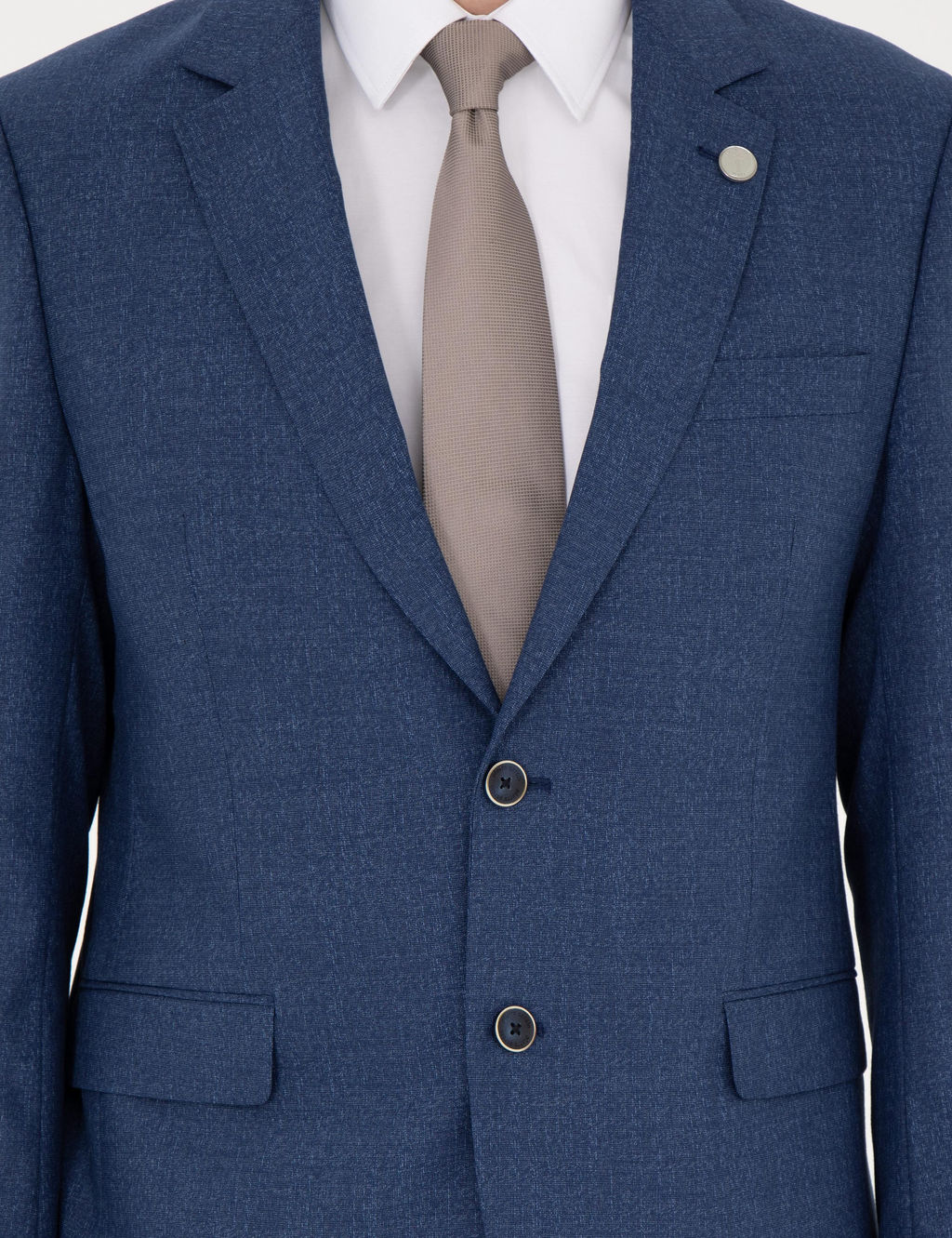 Koyu Mavi Slim Fit Y_n Kar___ml_ Tak_m Elbise