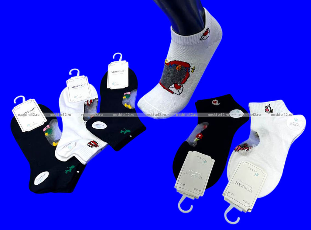 Цена за 6 пар. 6 ПАР - MORRAH носки женские укороченные хлопок + капрон АССОРТИ