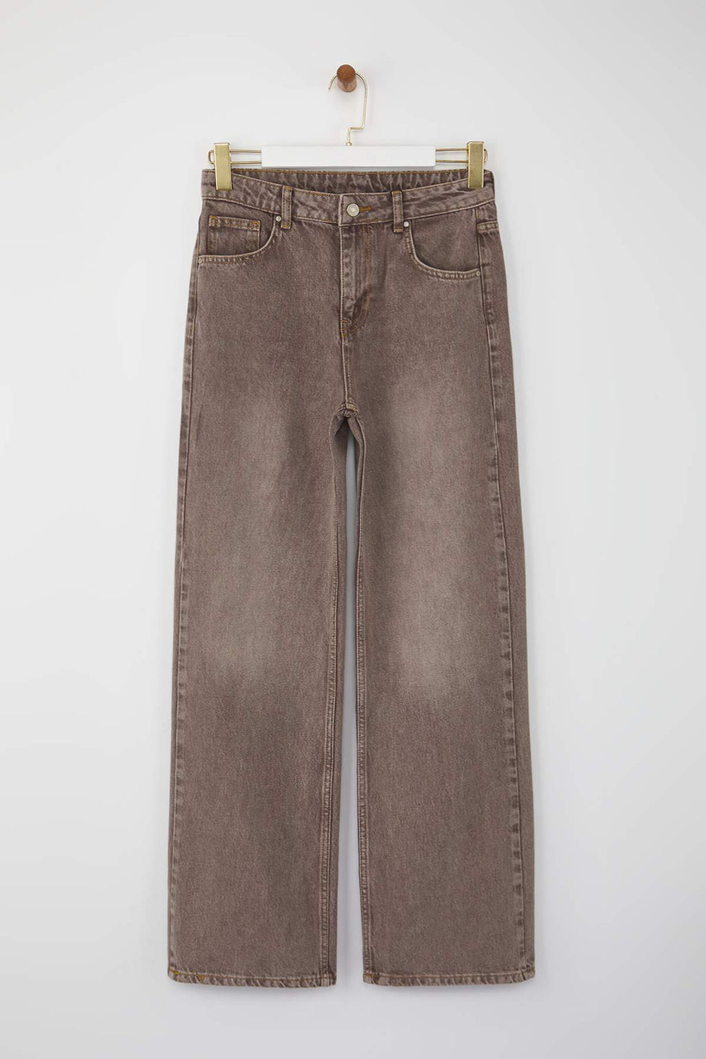 Camel Yuksek Bel Vintage Y?kama Genis Paca Wide Leg Jeans TWOAW26JE00124