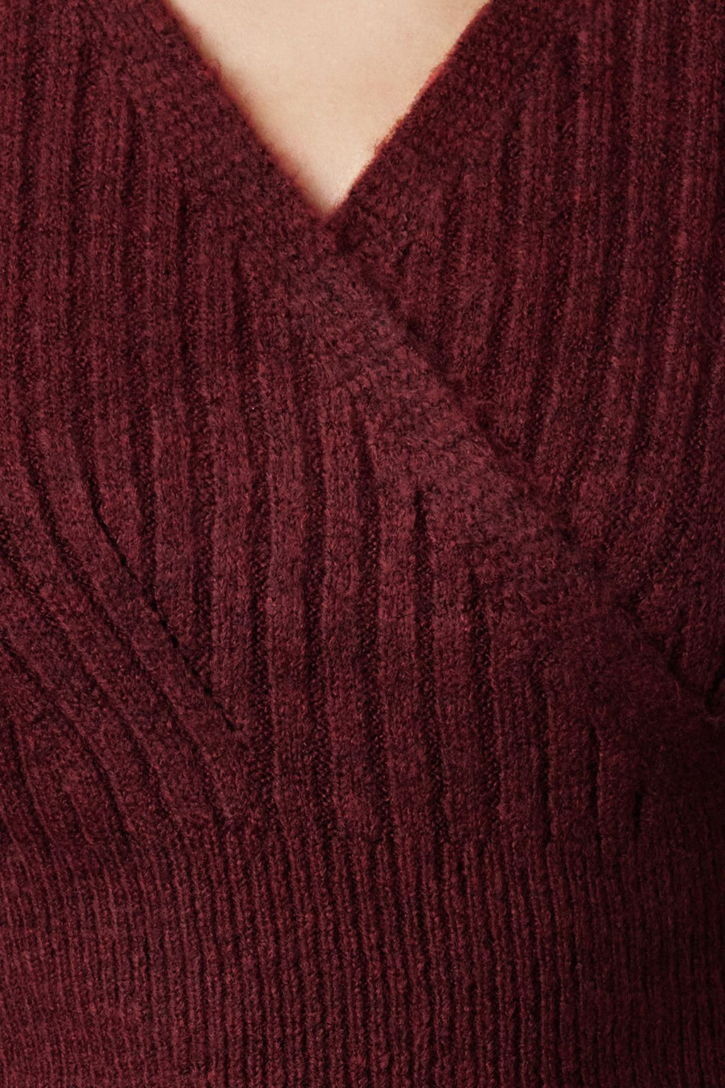 Bordo Crop Yumusak Dokulu Kruvaze Triko Kazak TWOAW24KZ00381