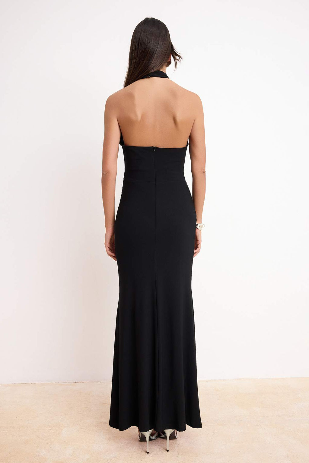 Siyah Krep Orme Maxi Abiye & Mezuniyet Elbise TPRSS26AE00037 - Trendyolmilla фото 4