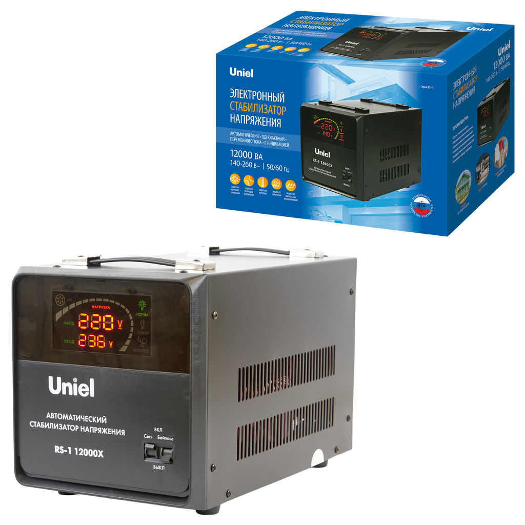 RS-1 12000X Стабилизатор напряжения серии "Reliability", 12000ВА. Релейный, однофазный. Напольный. TM Uniel