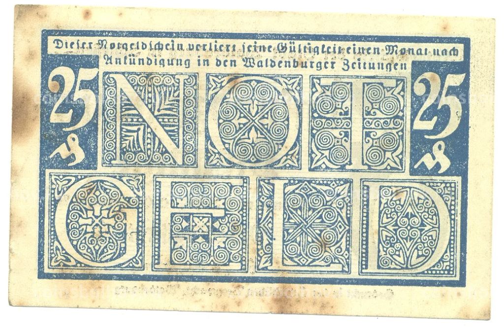 25 пфеннигов 1920 года Германия Нотгельд (Вальденбург)
