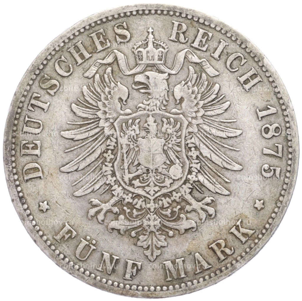 Монета 5 марок 1875 года В Германия (Пруссия)