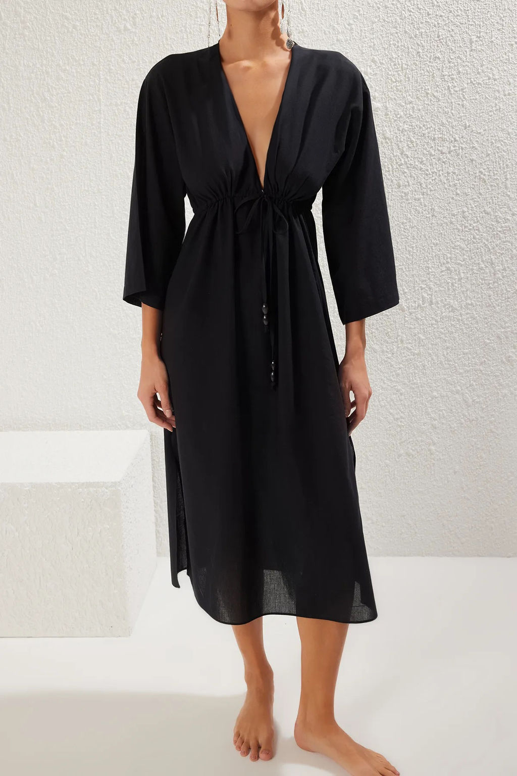 TRENDYOLMILLA Zebra Desenli Maxi Dokuma Buzgu Detayl? %100 Pamuklu Plaj Elbisesi TBESS25EL00017