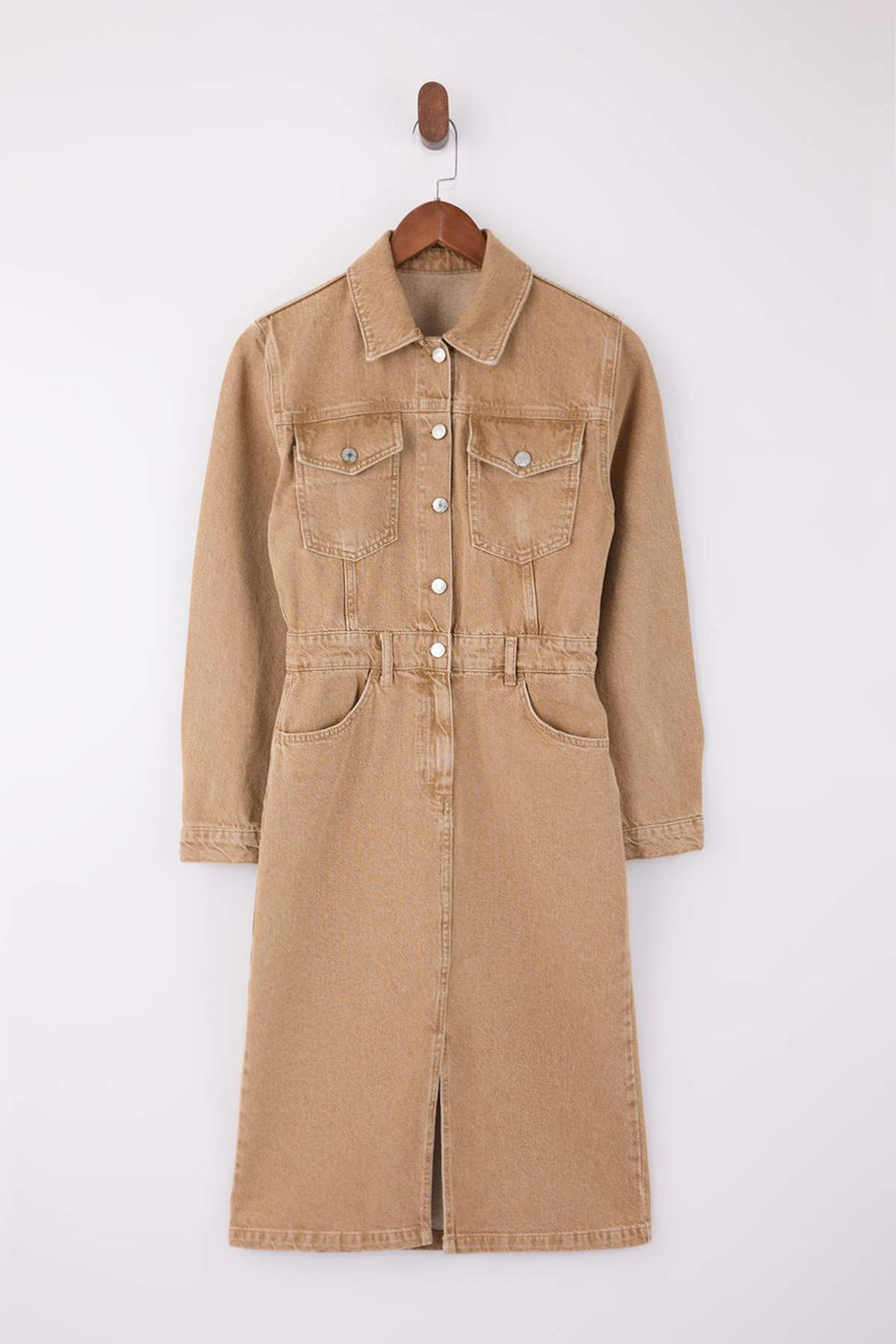 Bej Gomlek Yaka Maxi Denim Elbise TWOSS26EL00039