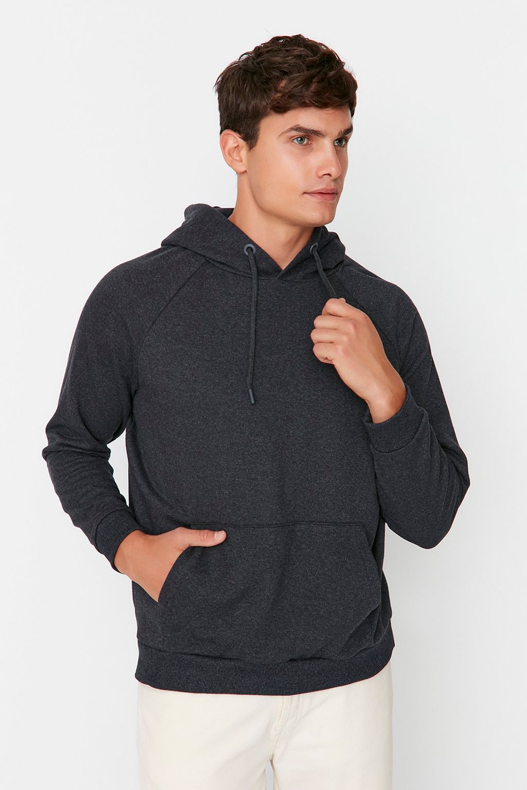 Antrasit Melanj Regular/Normal Kesim Kapusonlu Ici Polar/S?cak Tutan Sweatshirt TMNAW23SW00194