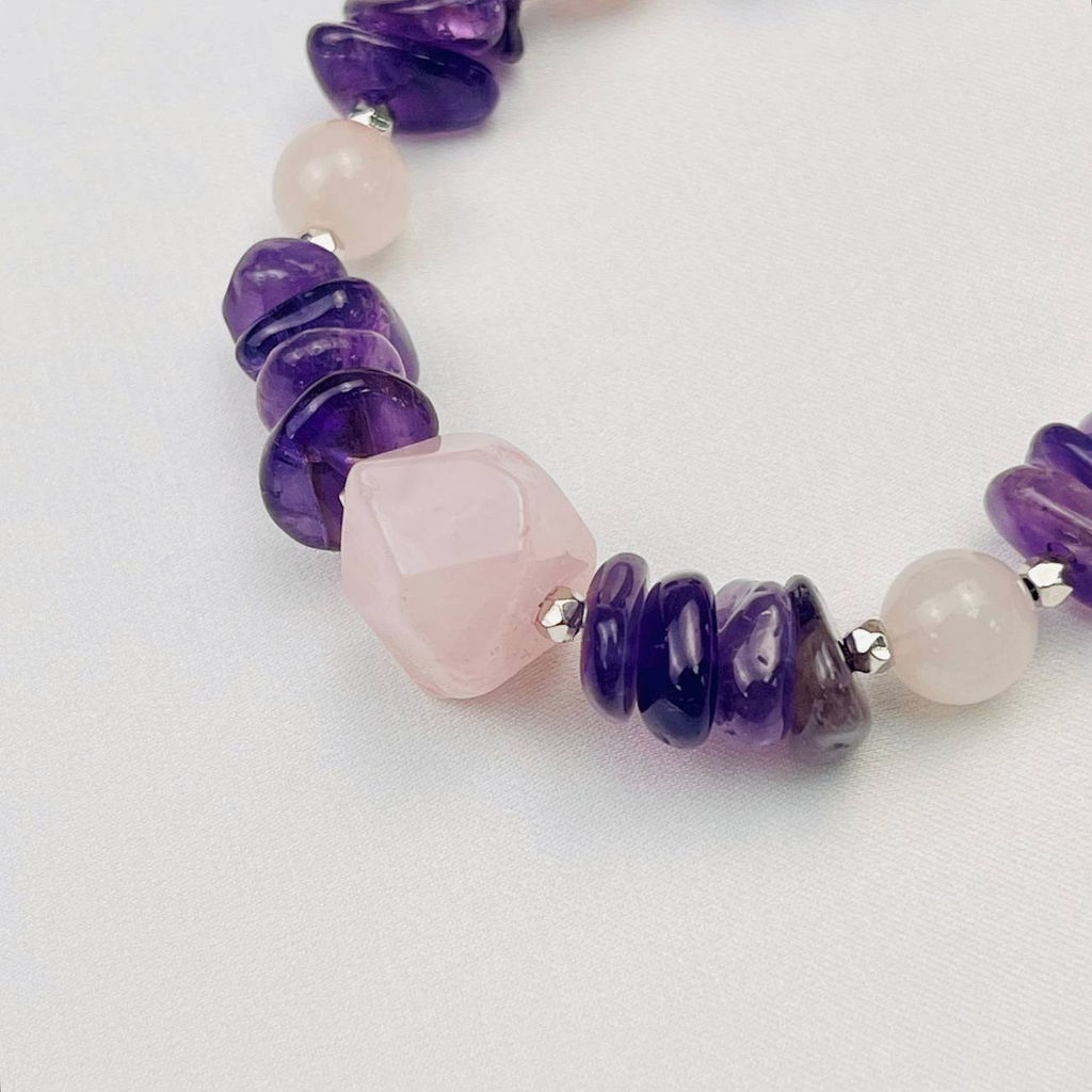 Браслет из Аметиста и Розового кварца - Радуга самоцветов фото 3