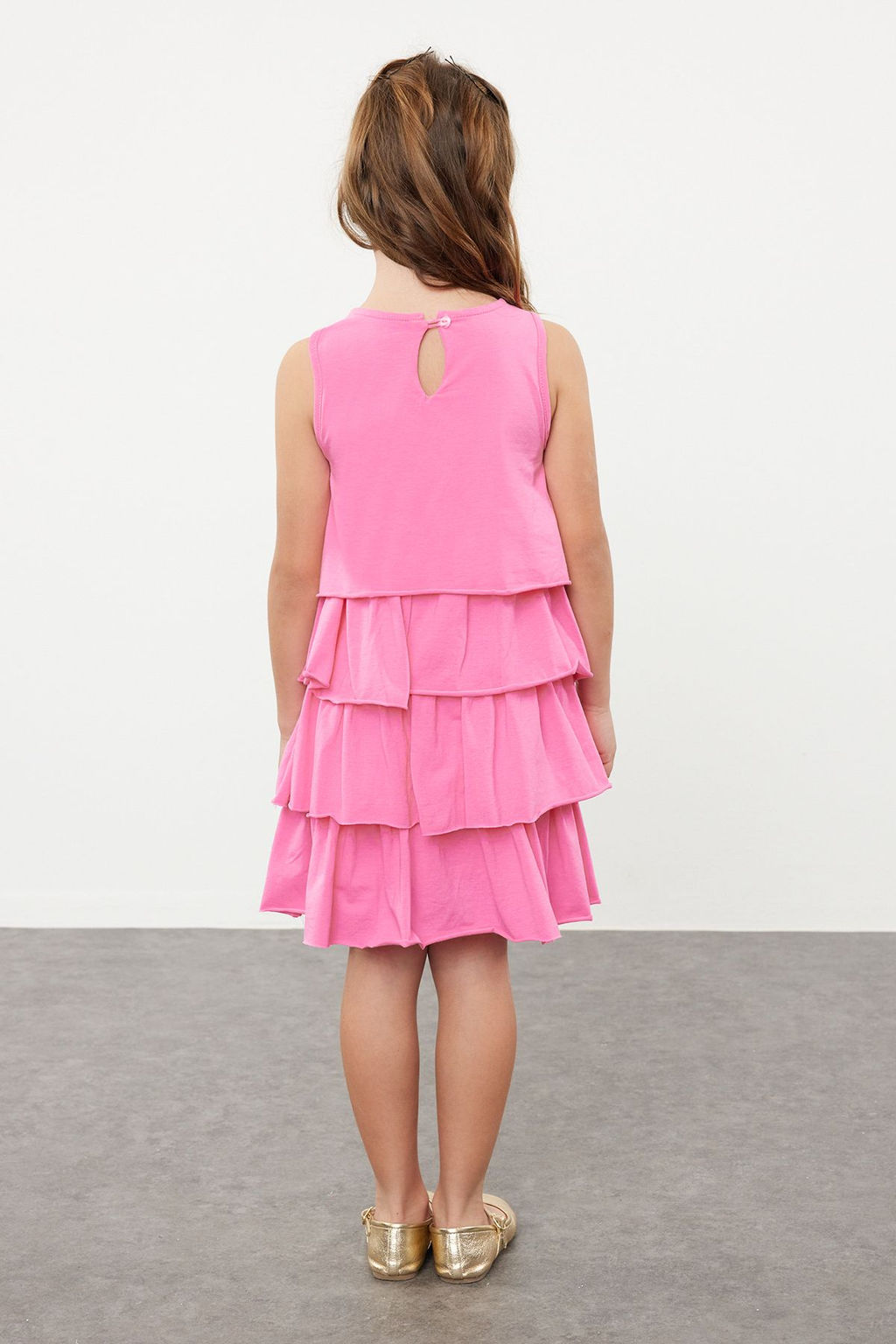 Pembe K?z Cocuk F?rf?rl? Pamuklu Kolsuz Bisiklet Yaka Bayraml?k Orme Elbise TKDSS24EL00001 - Trendyolmilla фото 2