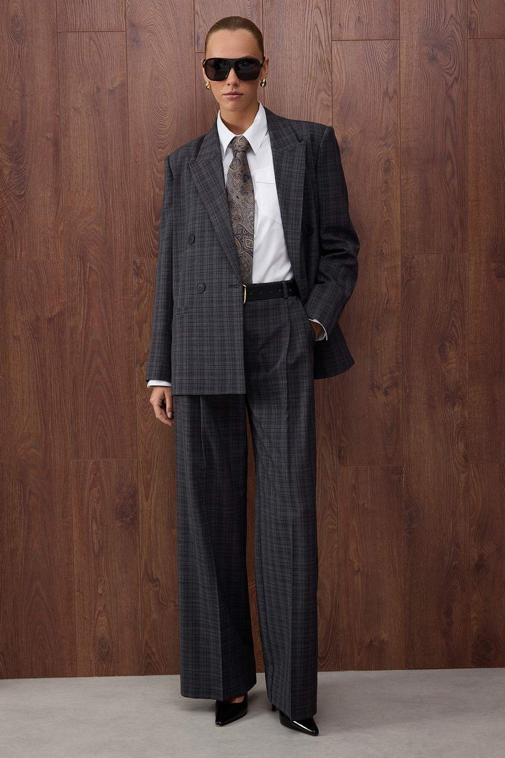Ozel Koleksiyon Antrasit Ekoseli/Kareli Dokuma Blazer Ceket Blazer Ceket TWOAW26BC00022